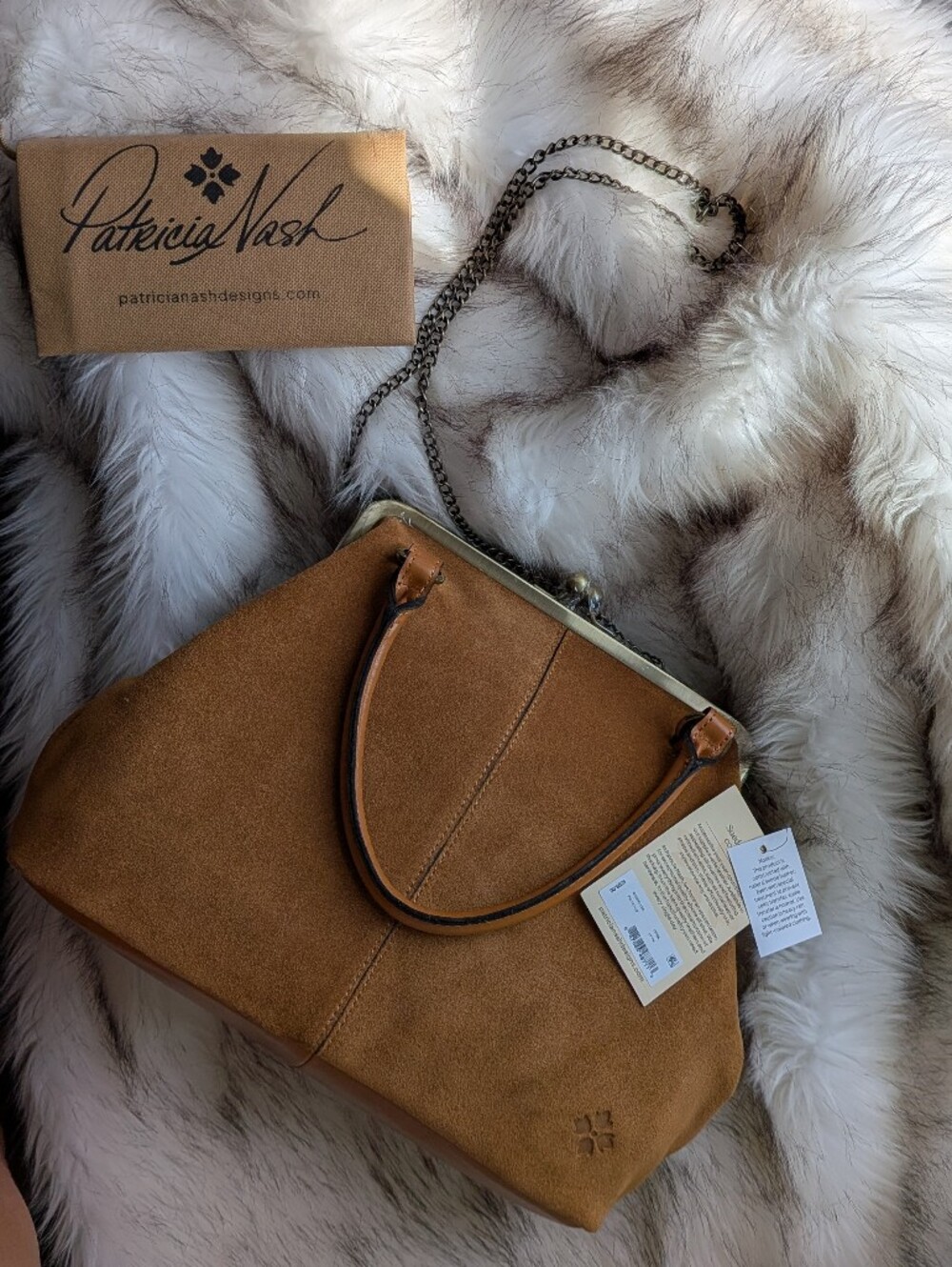 Patricia Nash Light Tan Suede & Leather Alice Frame Satchel Medium Sized Rare - Picture 2 of 8